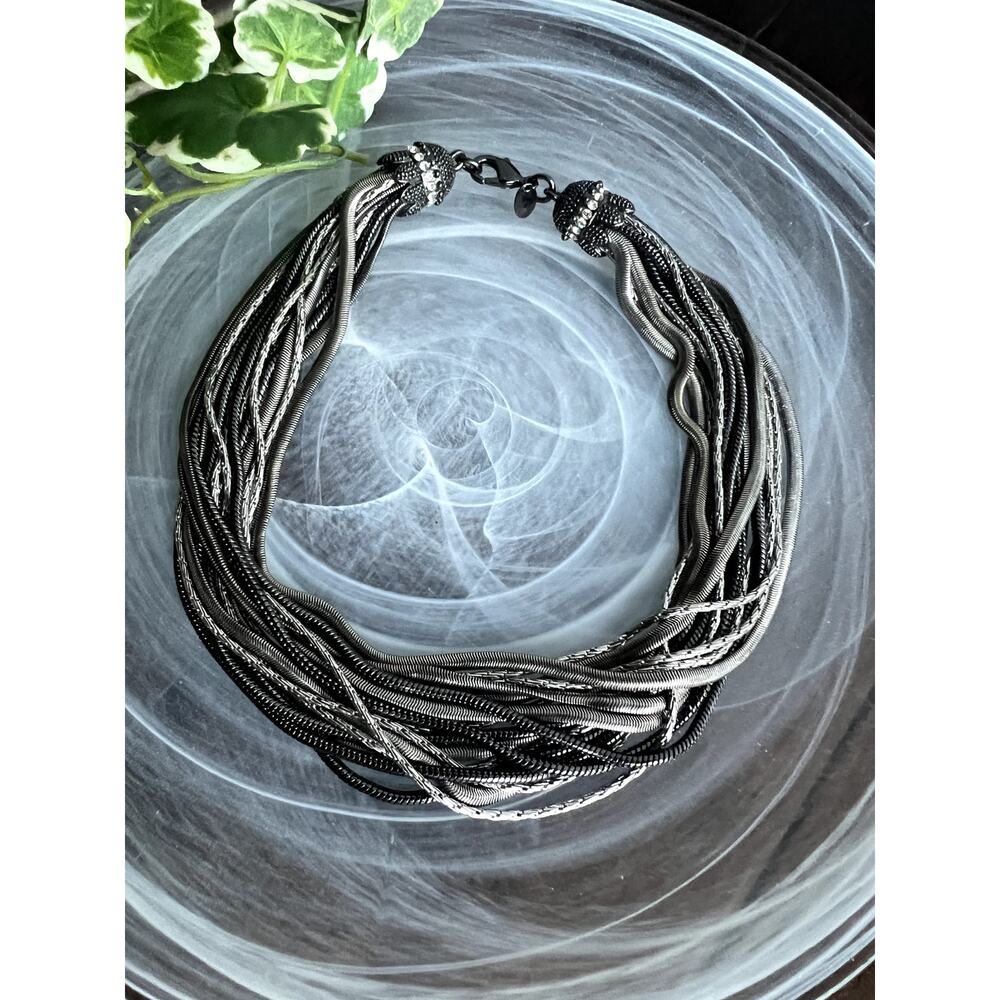 Vintage Lia Sophia silver, hematite multi-strand necklace